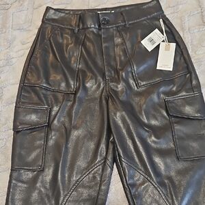 Good American Black Faux Leather Joggers